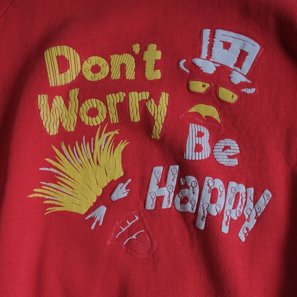 Vintage 80s Don’t Worry Be Happy Puff Print Crew Neck Sweatshirt Size L/XL - Picture 3 of 5
